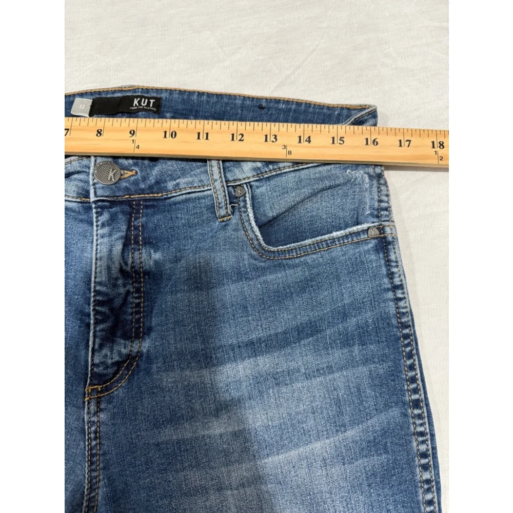 Kut from the Kloth High Rise Frayed-Hem Blue Denim Skinny Jeans Size 12